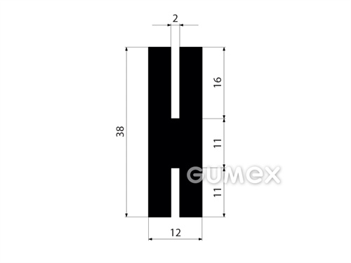 "H" Gummiprofil, 38x12/2/2mm, 70°ShA, EPDM, -40°C/+100°C, schwarz, 